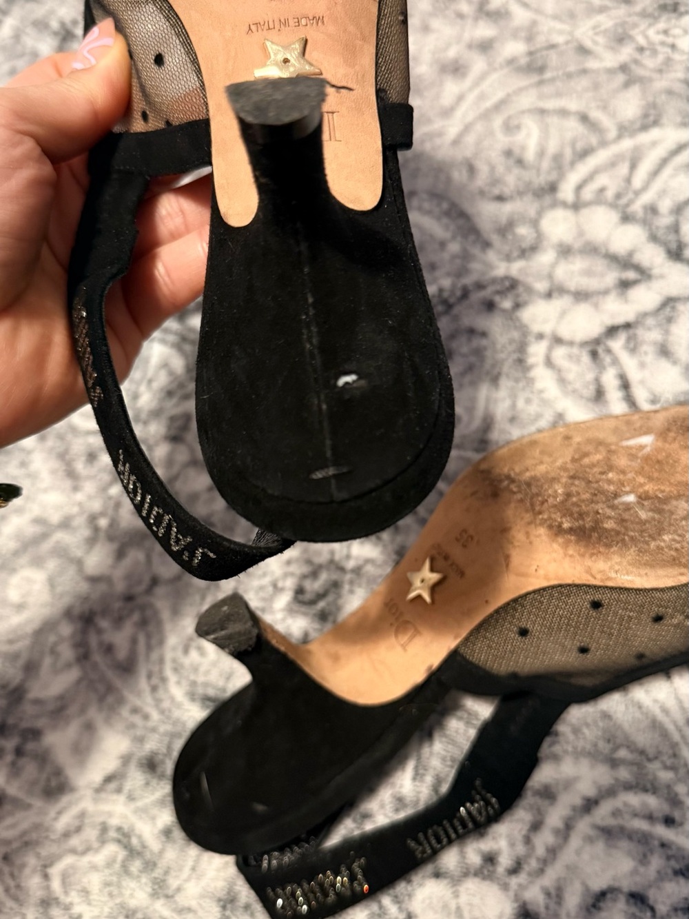 Dior Black Polka Dot Mesh Slingback pointy toes kitten heels - Picture 10 of 10